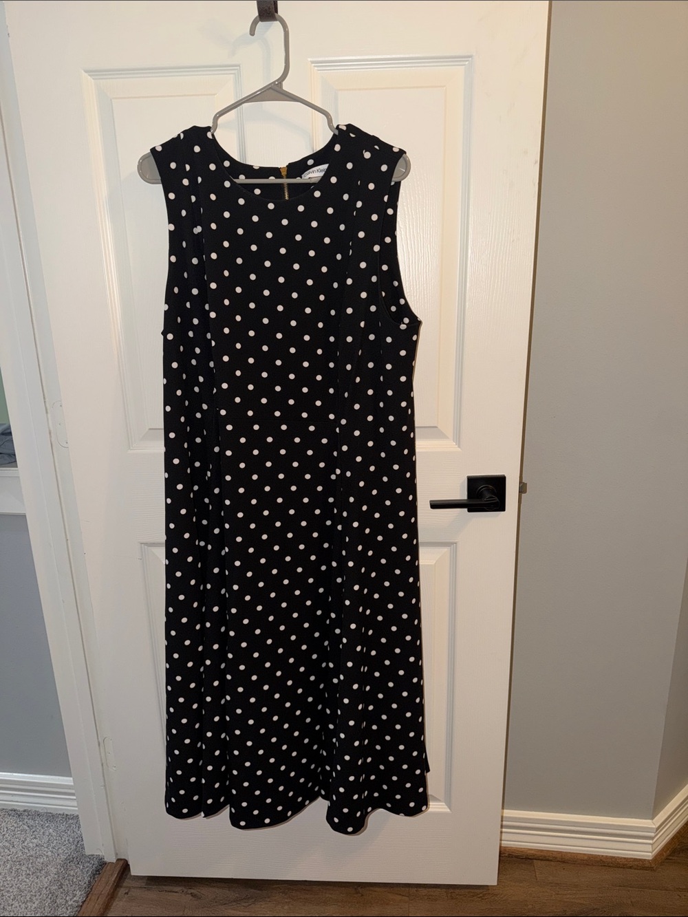 Calvin Klein Black Polka Dot Midi Fit & Flare Dress 18W